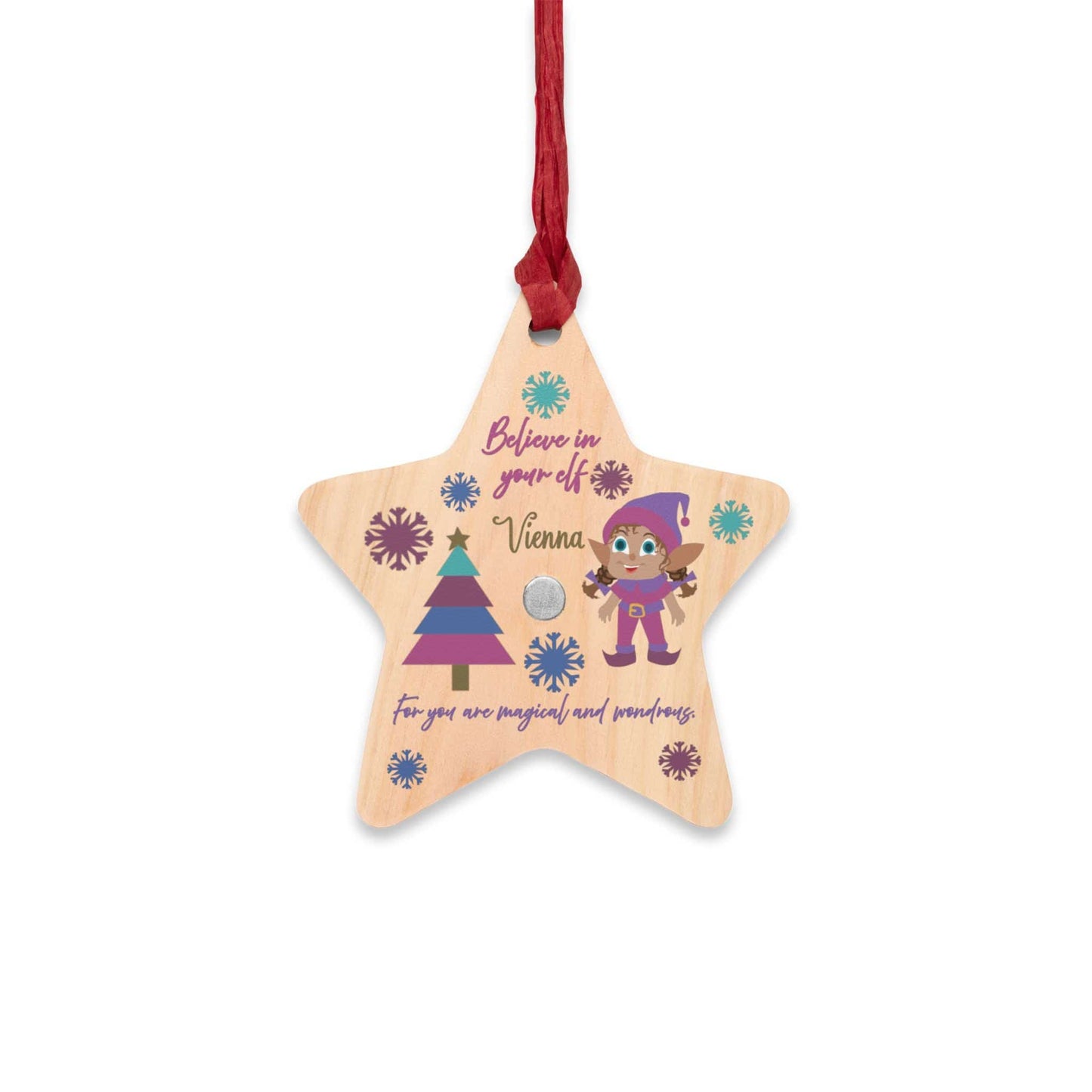 Printify Home Decor Star / One Size Personalised Elf Wooden Star Ornament - Pink