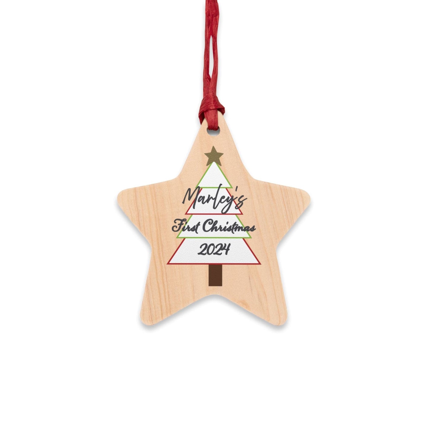 Printify Home Decor Star / One Size Personalised First Christmas Wooden Star Ornament- Festive