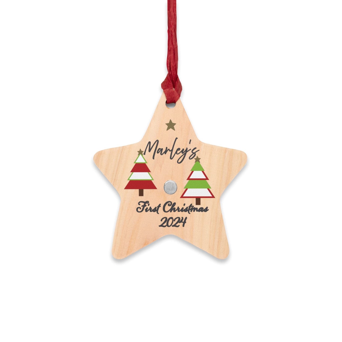 Printify Home Decor Star / One Size Personalised First Christmas Wooden Star Ornament- Festive