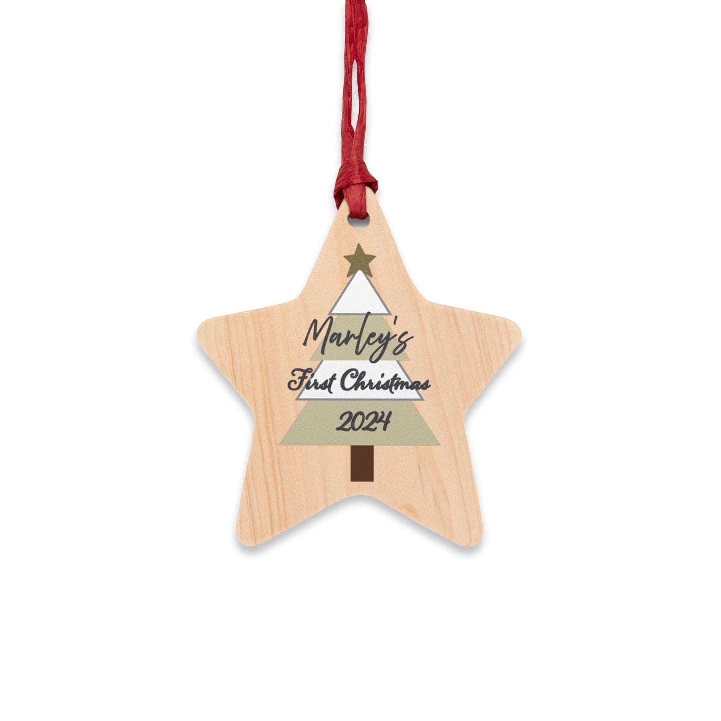 Printify Home Decor Star / One Size Personalised First Christmas Wooden Star Ornament- Neutral