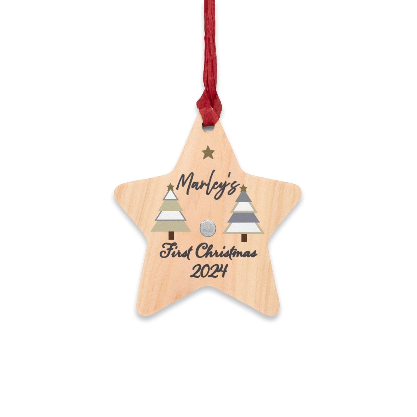 Printify Home Decor Star / One Size Personalised First Christmas Wooden Star Ornament- Neutral