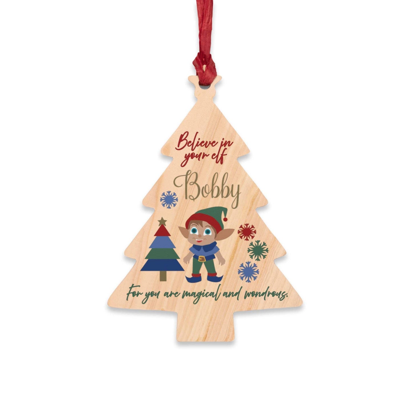 Printify Home Decor Tree / One Size Personalised Elf Wooden Tree Ornament- Festive