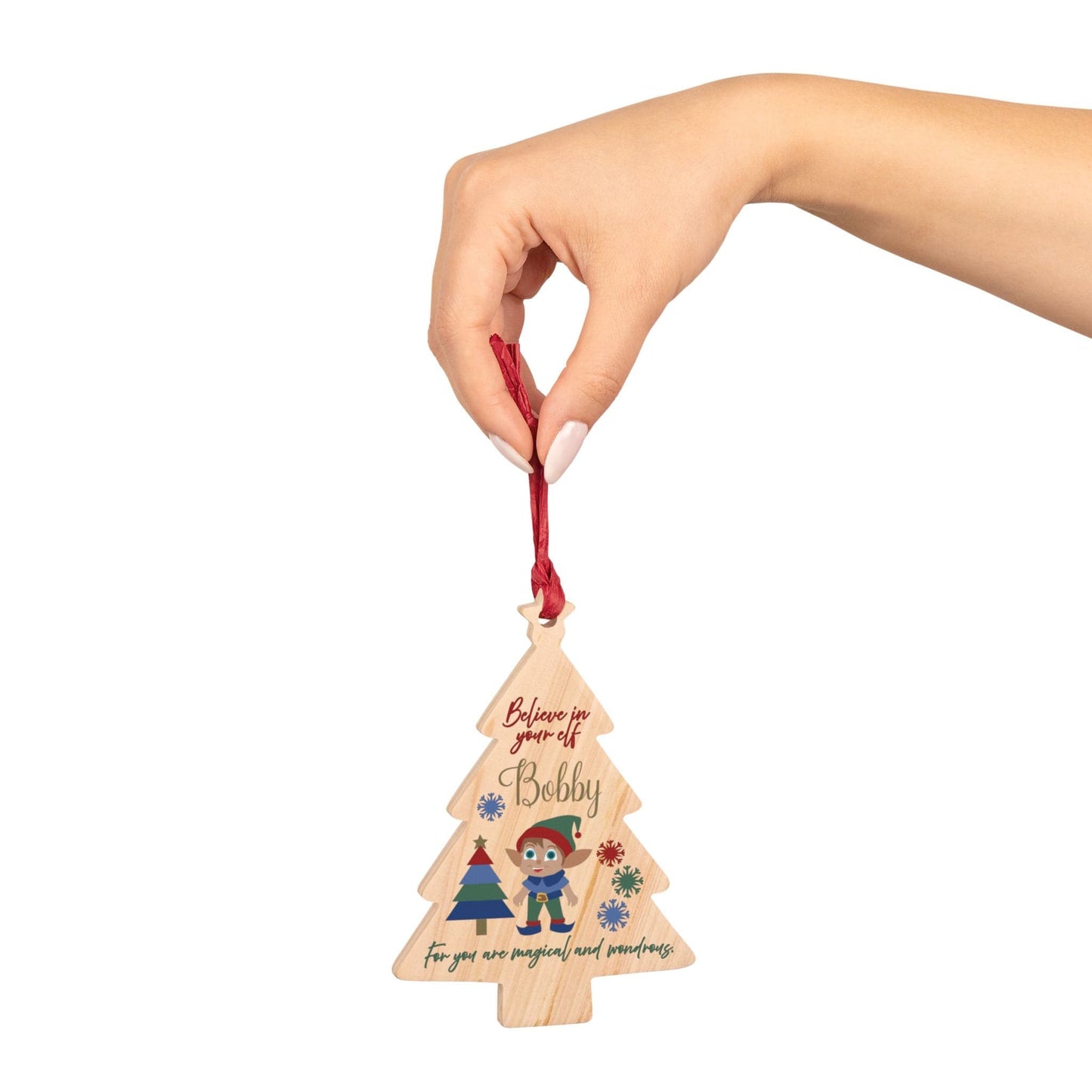 Printify Home Decor Tree / One Size Personalised Elf Wooden Tree Ornament- Festive