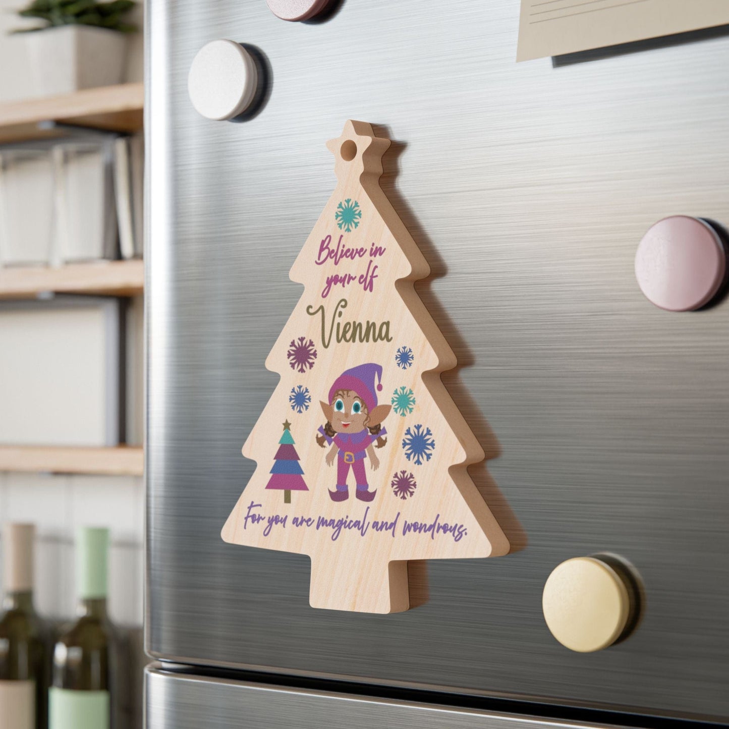 Printify Home Decor Tree / One Size Personalised Elf Wooden Tree Ornament- Pink