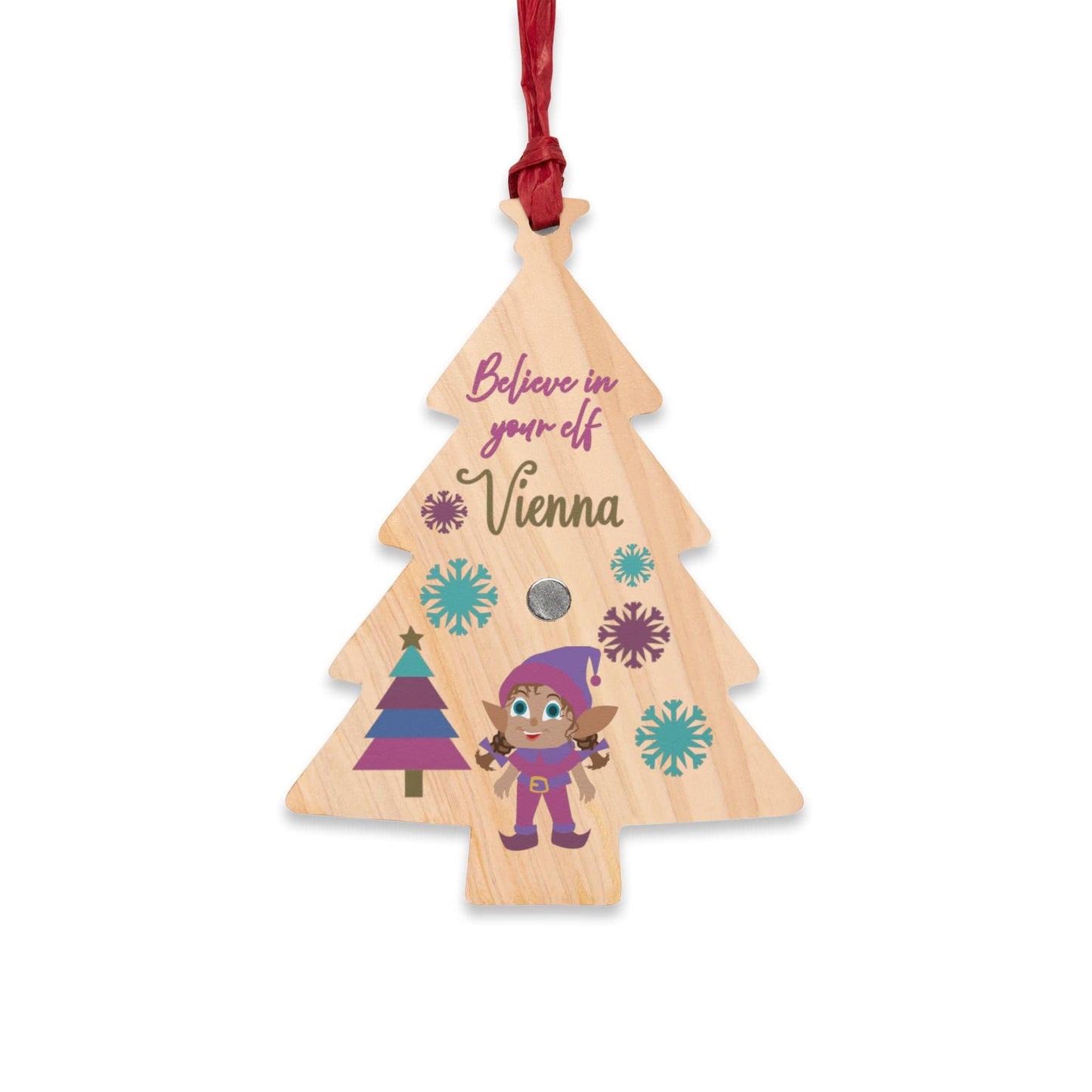 Printify Home Decor Tree / One Size Personalised Elf Wooden Tree Ornament- Pink
