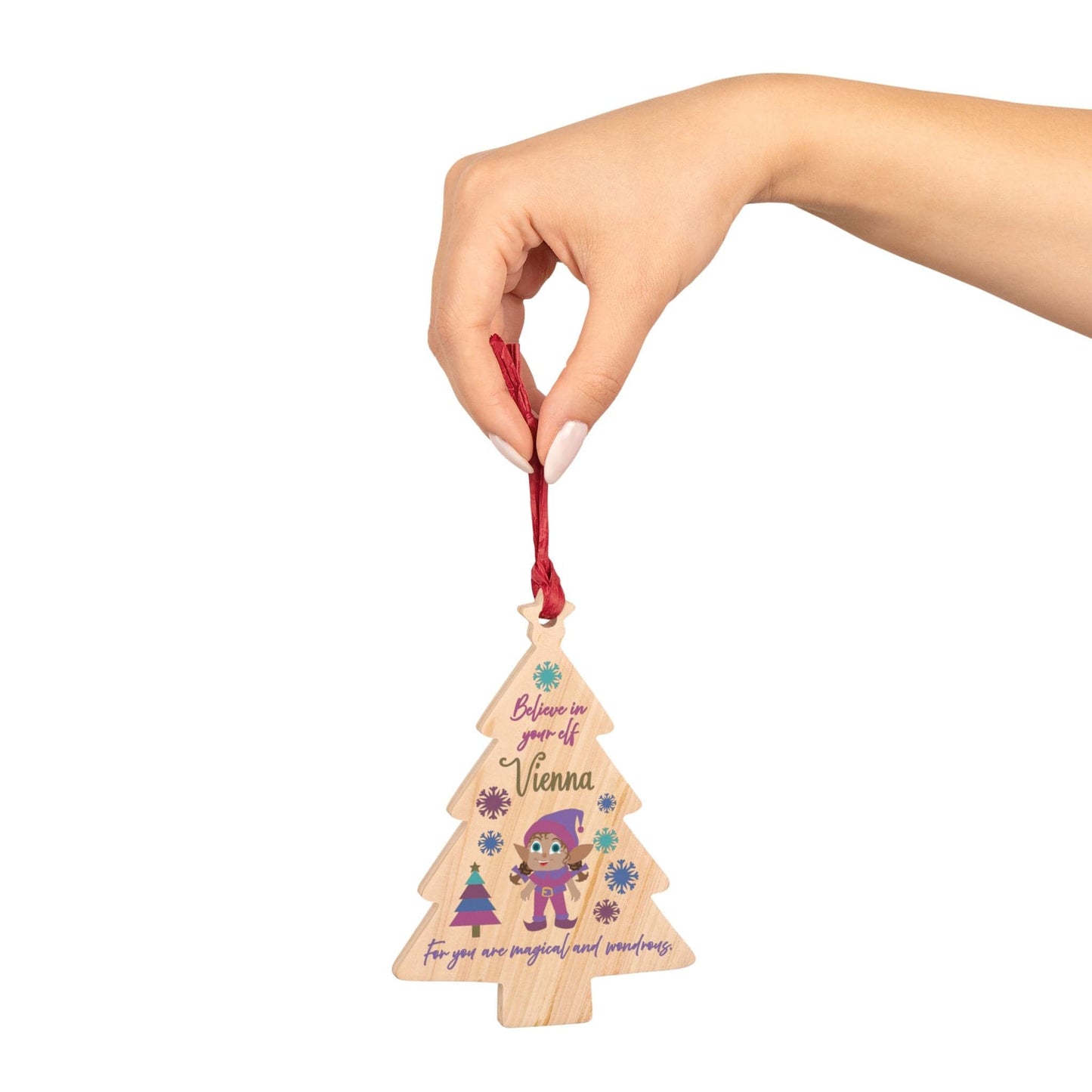 Printify Home Decor Tree / One Size Personalised Elf Wooden Tree Ornament- Pink