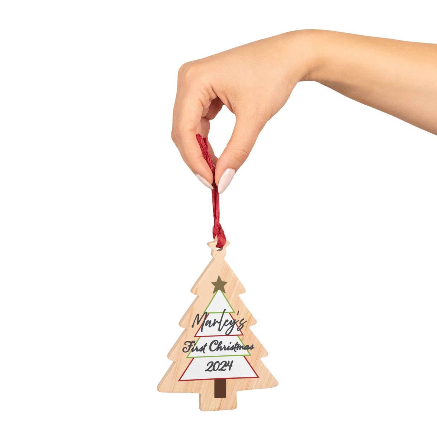 Printify Home Decor Tree / One Size Personalised First Christmas Wooden Tree Ornament- Festive