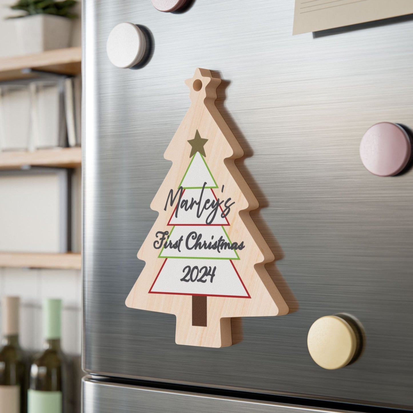 Printify Home Decor Tree / One Size Personalised First Christmas Wooden Tree Ornament- Festive