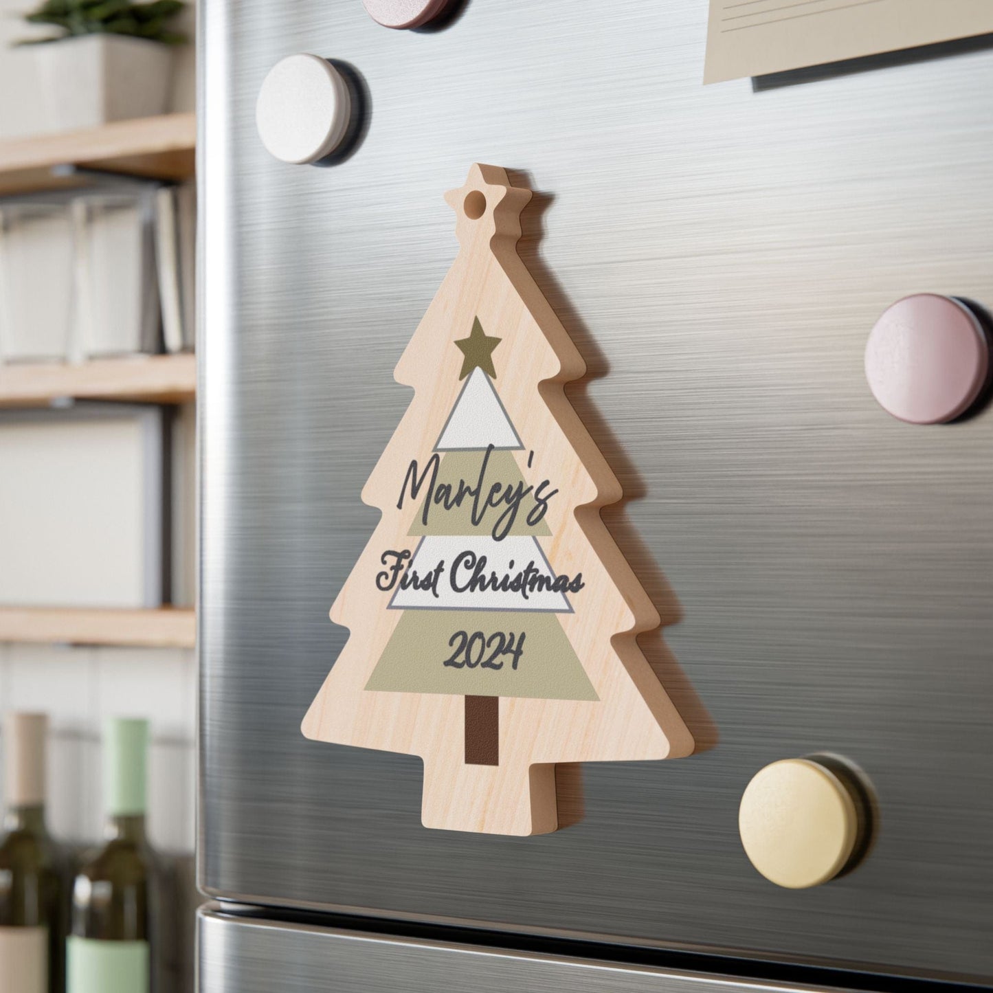 Printify Home Decor Tree / One Size Personalised First Christmas Wooden Tree Ornament- Neutral