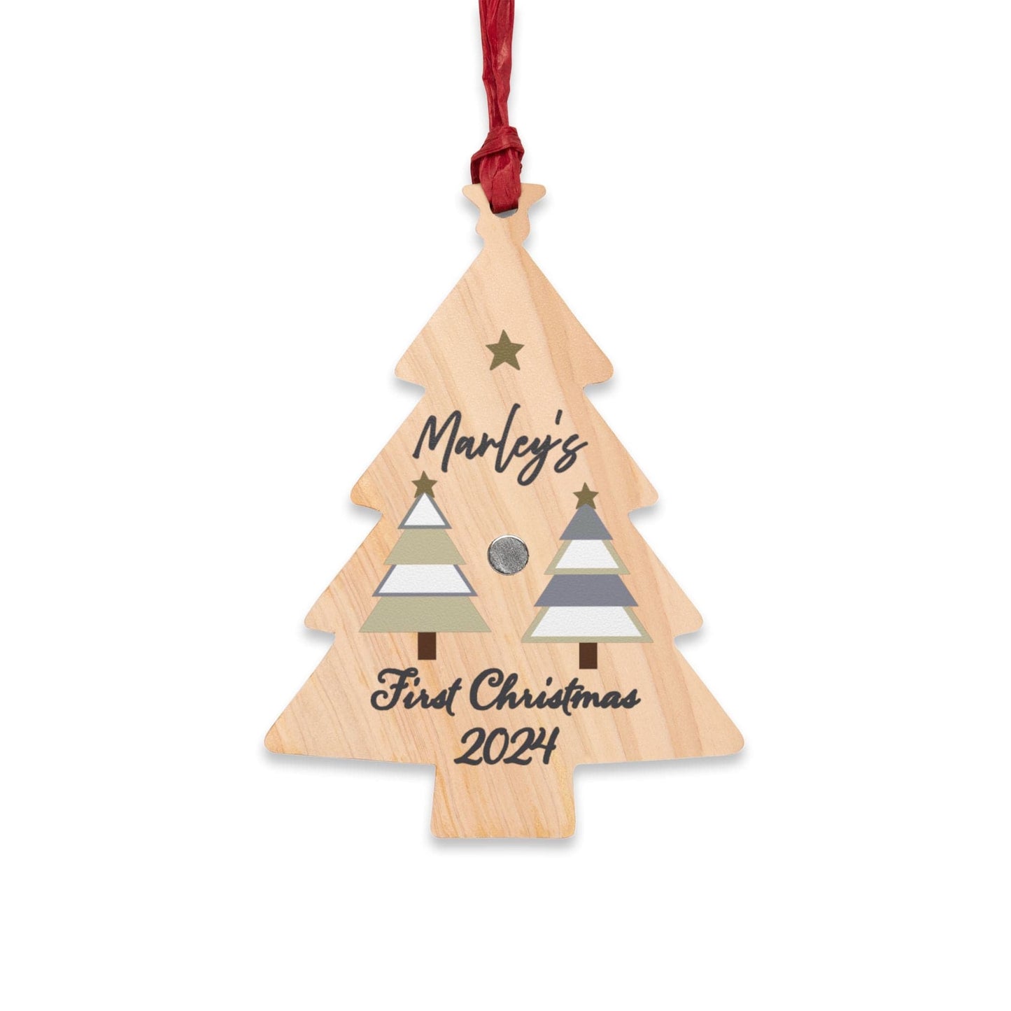 Printify Home Decor Tree / One Size Personalised First Christmas Wooden Tree Ornament- Neutral
