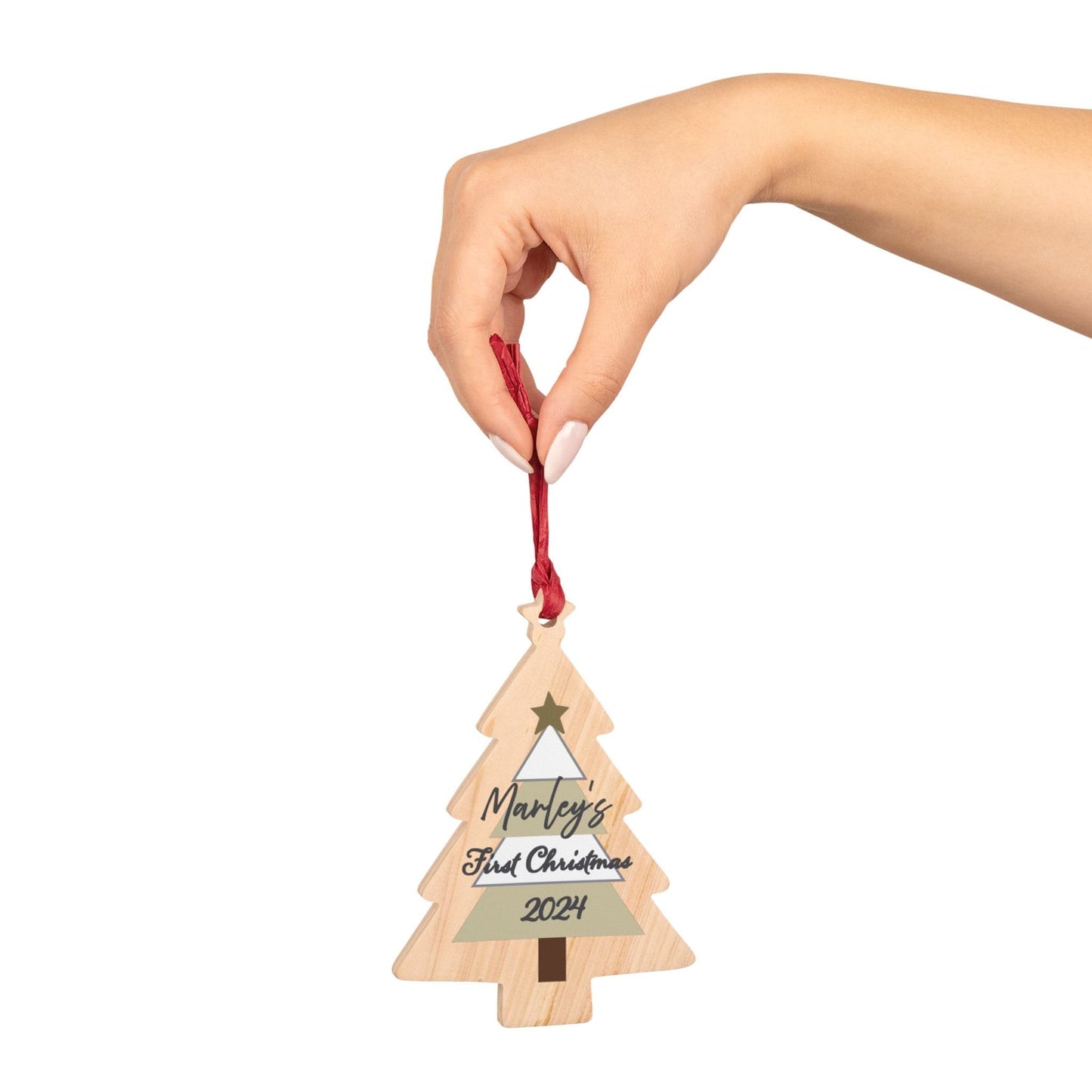 Printify Home Decor Tree / One Size Personalised First Christmas Wooden Tree Ornament- Neutral