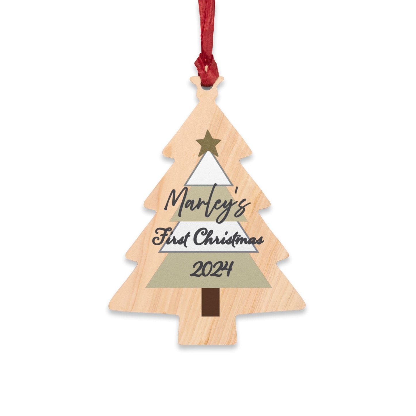Printify Home Decor Tree / One Size Personalised First Christmas Wooden Tree Ornament- Neutral