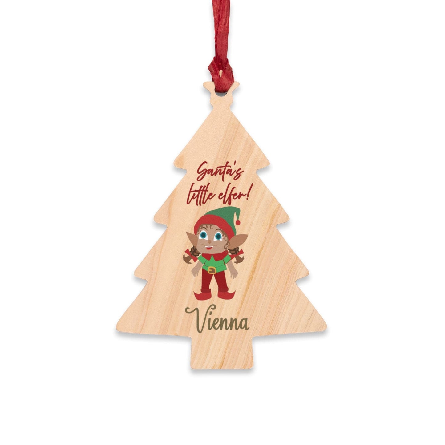 Printify Home Decor Tree / One Size Personalised Santa’s little Elfer pigtails Tree Ornament