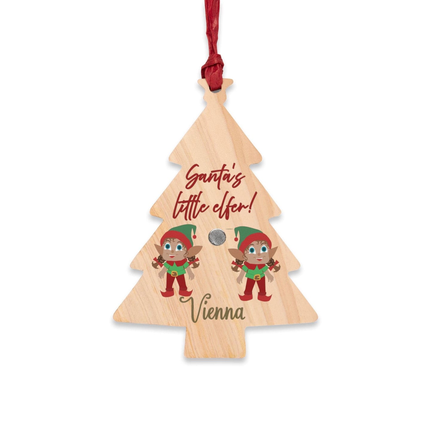 Printify Home Decor Tree / One Size Personalised Santa’s little Elfer pigtails Tree Ornament