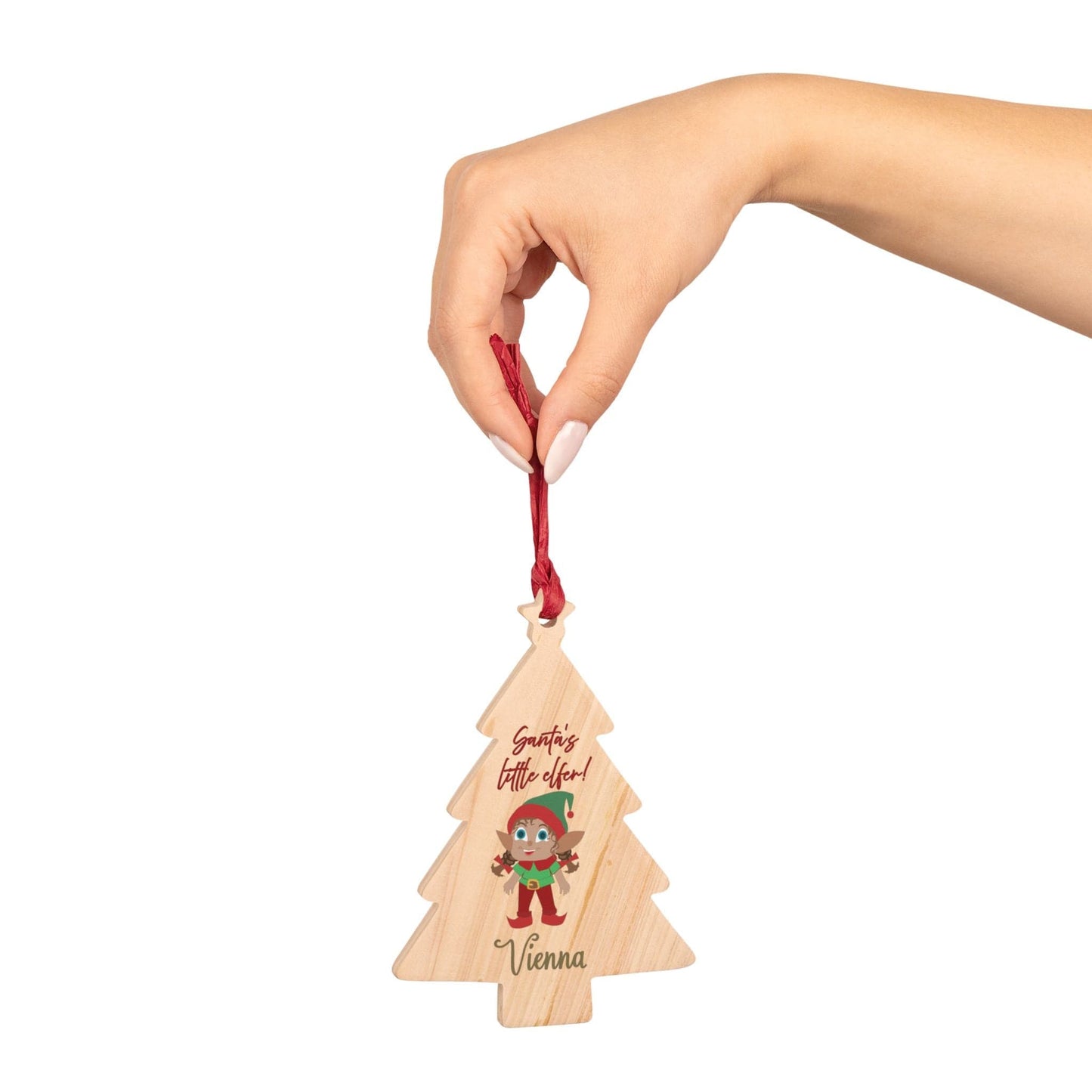 Printify Home Decor Tree / One Size Personalised Santa’s little Elfer pigtails Tree Ornament
