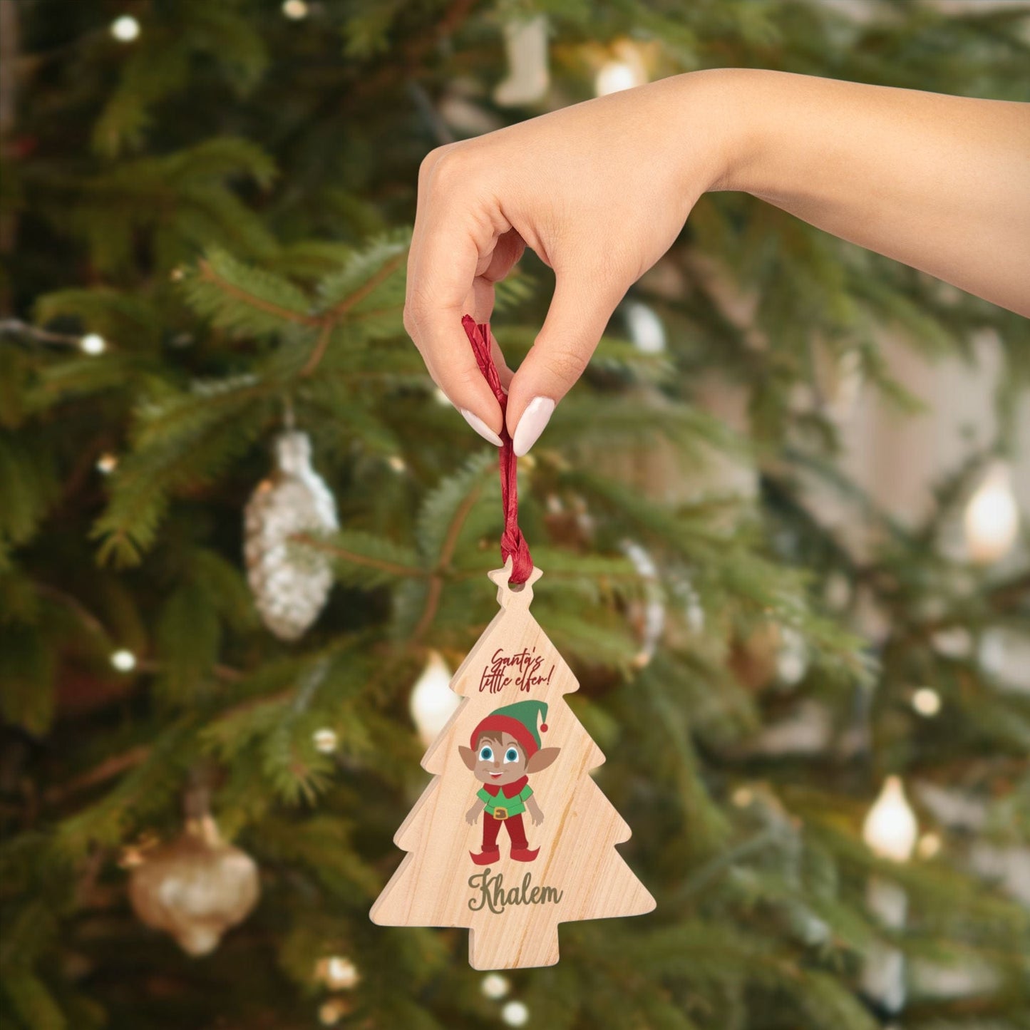 Printify Home Decor Tree / One Size Personalised Santa’s little Elfer Tree Ornament