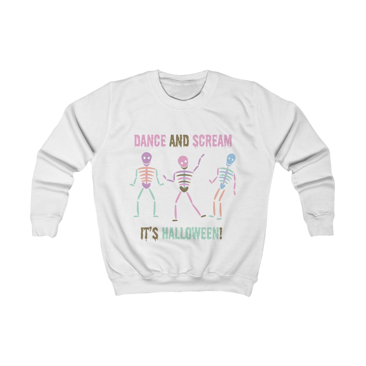 Printify Kids clothes S / Arctic White Kids Pastel Dancing Skelton Sweatshirt