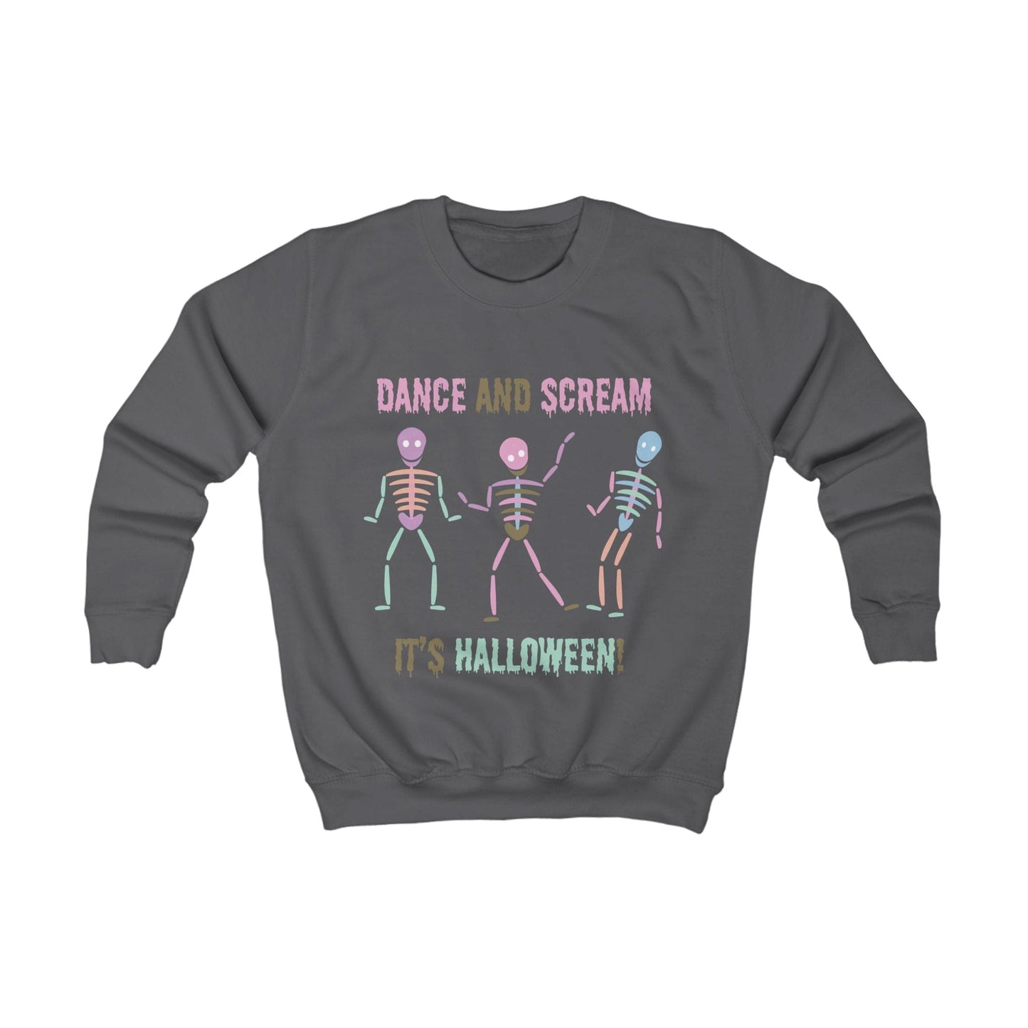 Printify Kids clothes XS / Charcoal Kids Pastel Dancing Skelton Sweatshirt