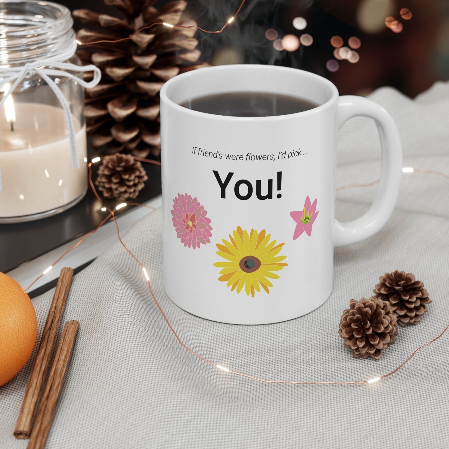 Printify Mug 11oz Friends Flowers Icon Mug White 11oz