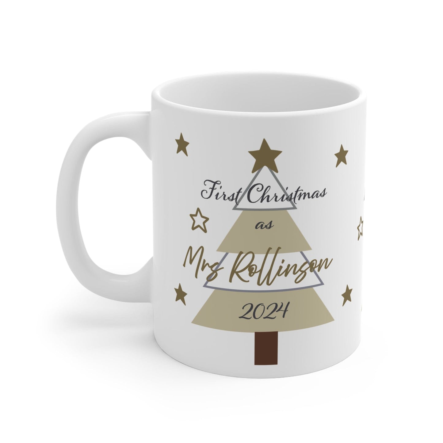 Printify Mug 11oz Mug - Personalised First Christmas as Mrs Neutral