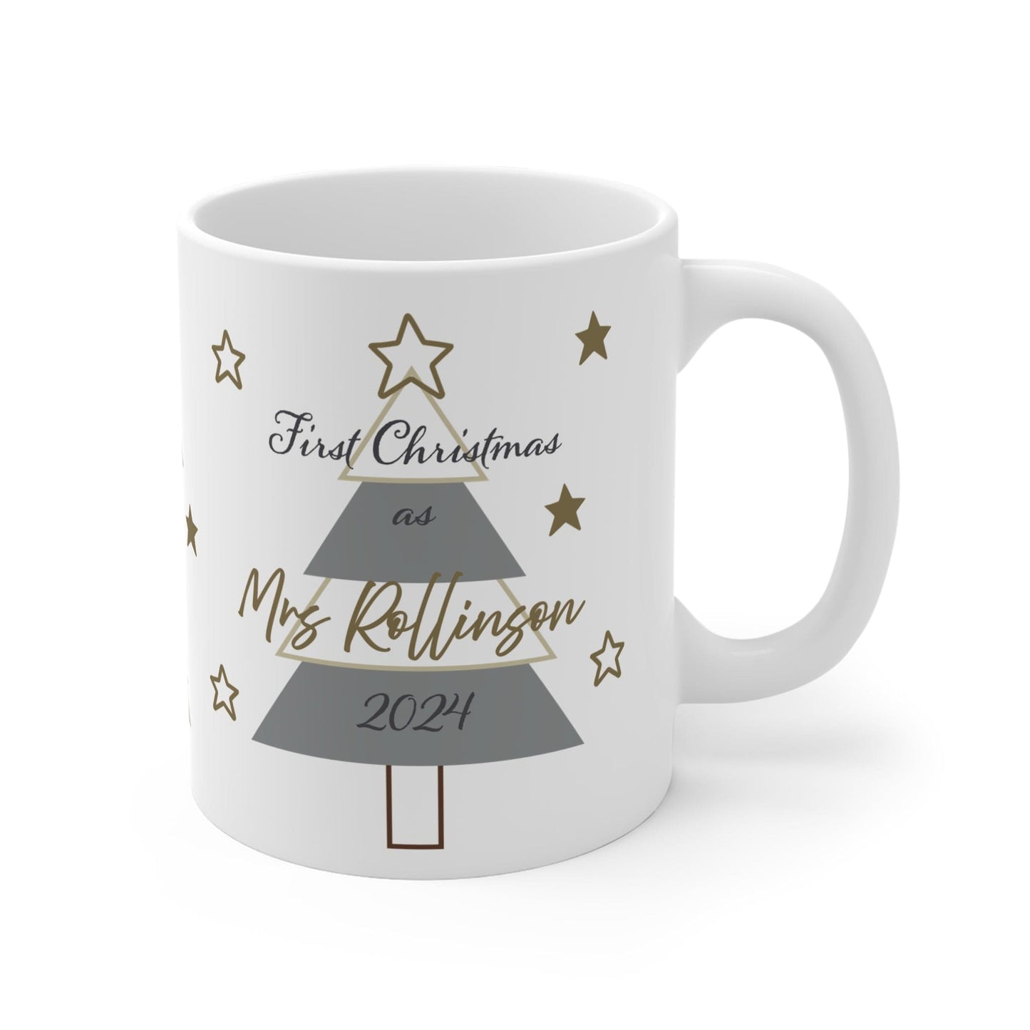 Printify Mug 11oz Mug - Personalised First Christmas as Mrs Neutral