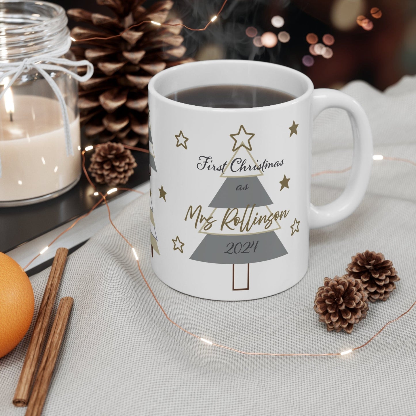 Printify Mug 11oz Mug - Personalised First Christmas as Mrs Neutral