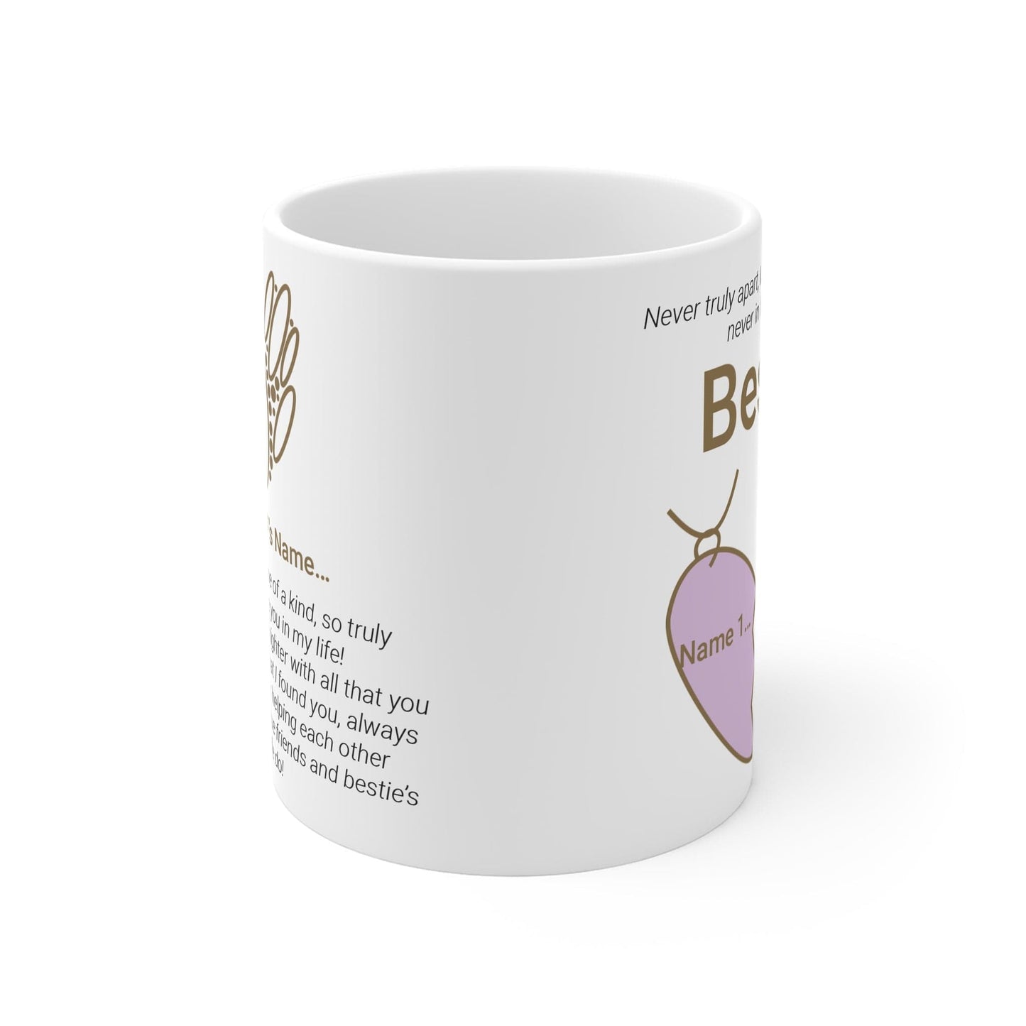 Printify Mug 11oz Personalised Bestie Heart Necklace Mug 11oz