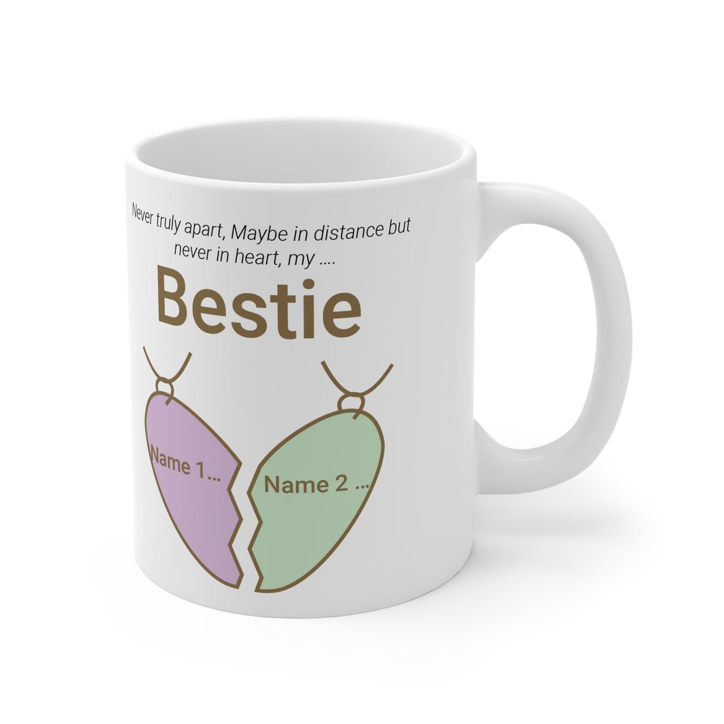 Printify Mug 11oz Personalised Bestie Heart Necklace Mug 11oz