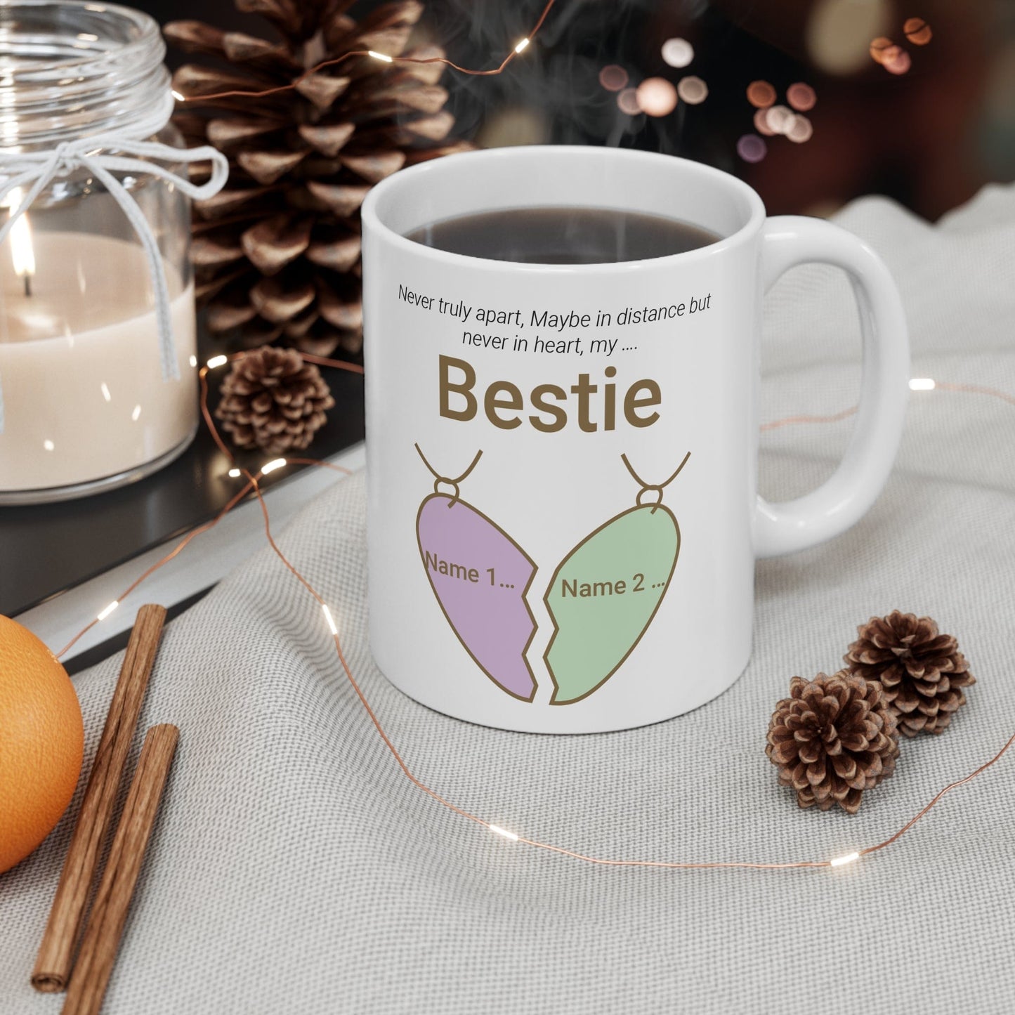 Printify Mug 11oz Personalised Bestie Heart Necklace Mug 11oz