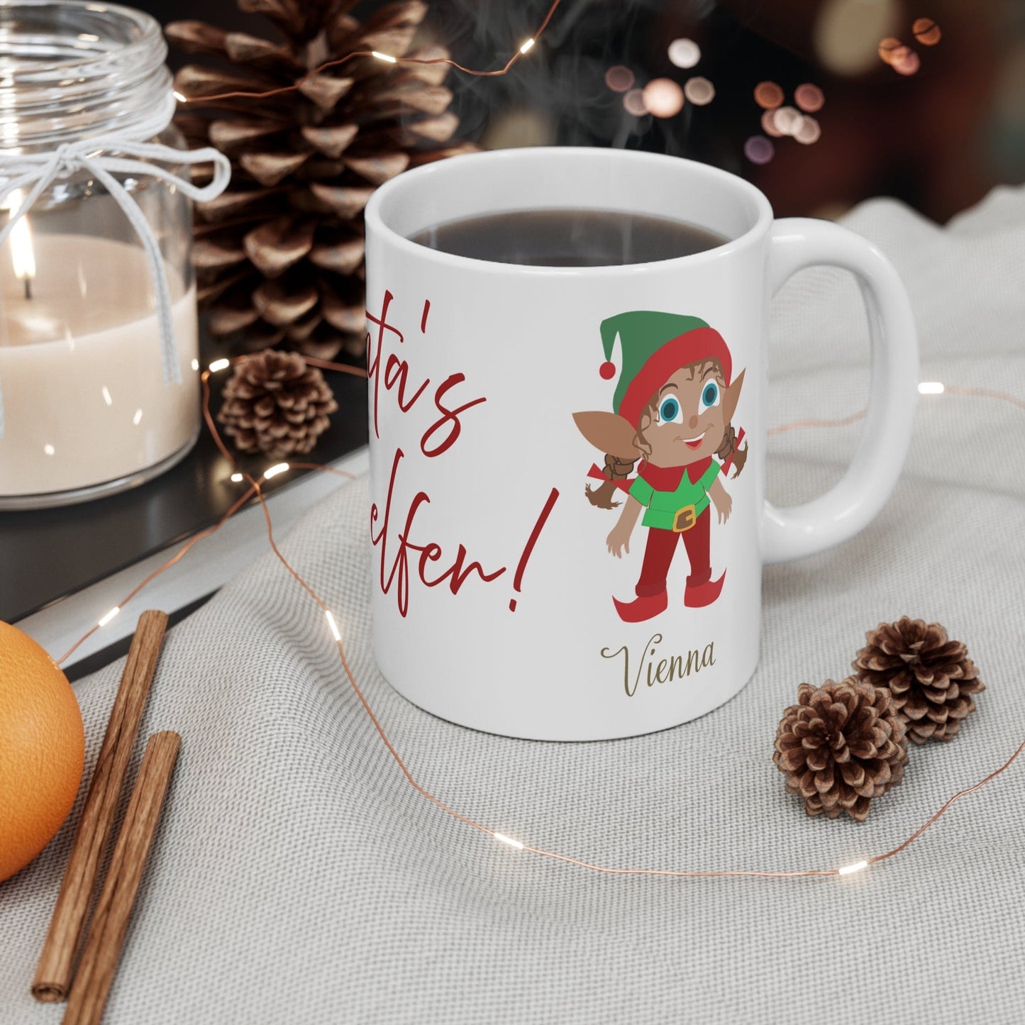 Printify Mug 11oz Personalised Christmas Mug- Santa's Little Elfer