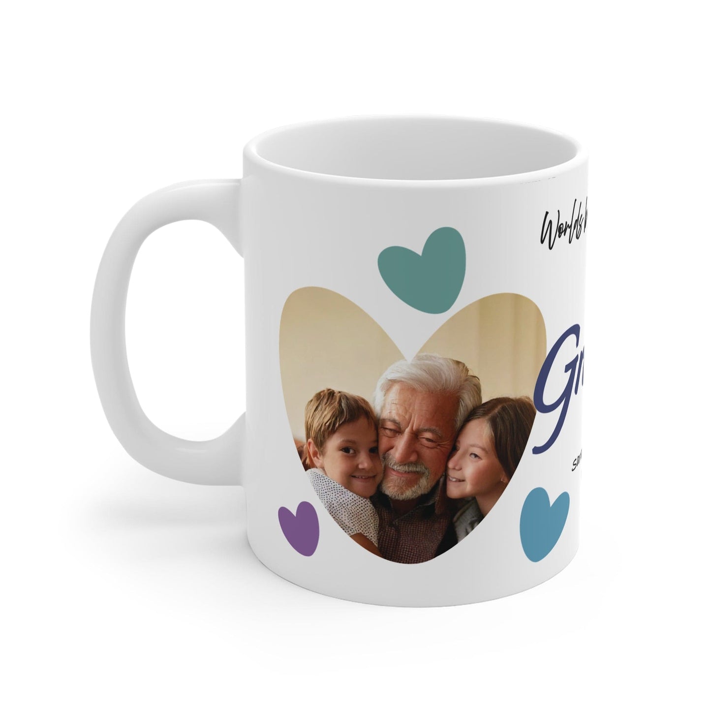Printify Mug 11oz Personalised Grandad Photo In Hearts Mug
