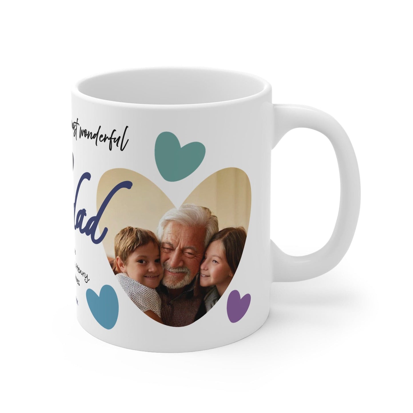 Printify Mug 11oz Personalised Grandad Photo In Hearts Mug