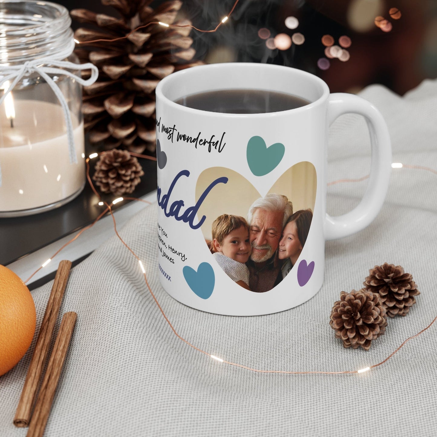 Printify Mug 11oz Personalised Grandad Photo In Hearts Mug