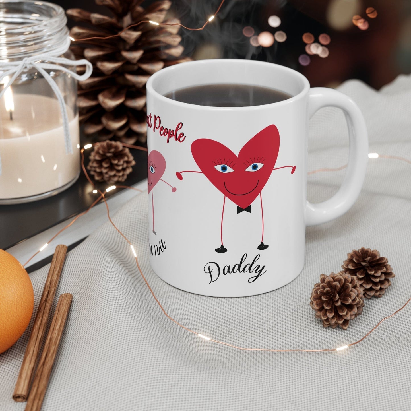 Printify Mug 11oz Personalised Heart 3 People Mug