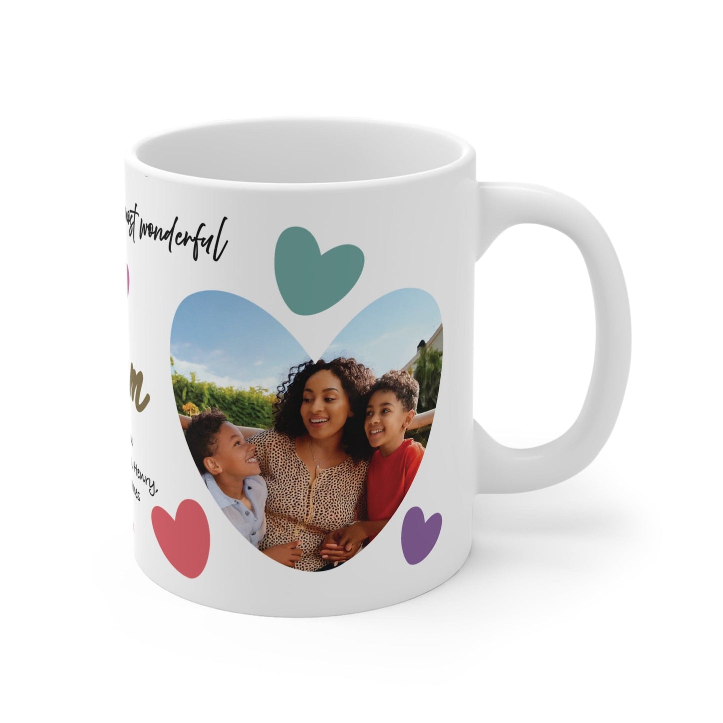 Printify Mug 11oz Personalised Mum Photo In Hearts Mug