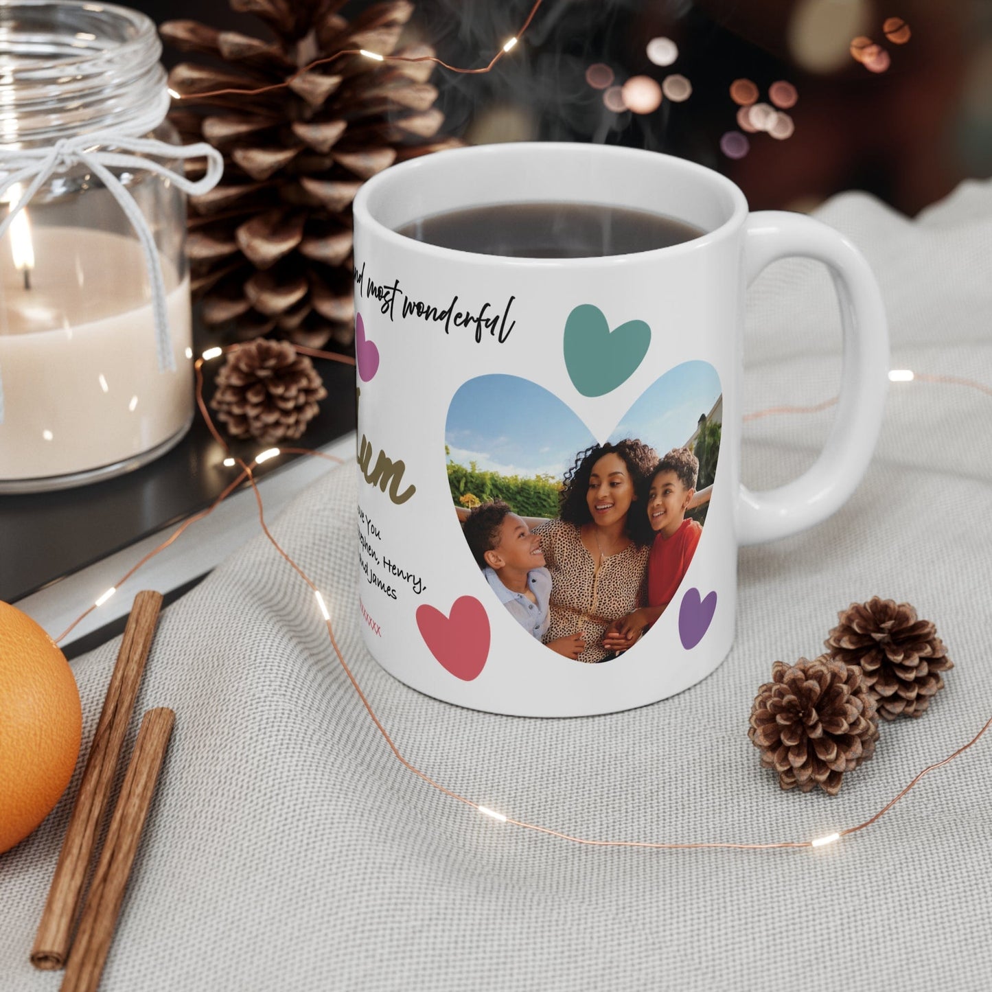 Printify Mug 11oz Personalised Mum Photo In Hearts Mug
