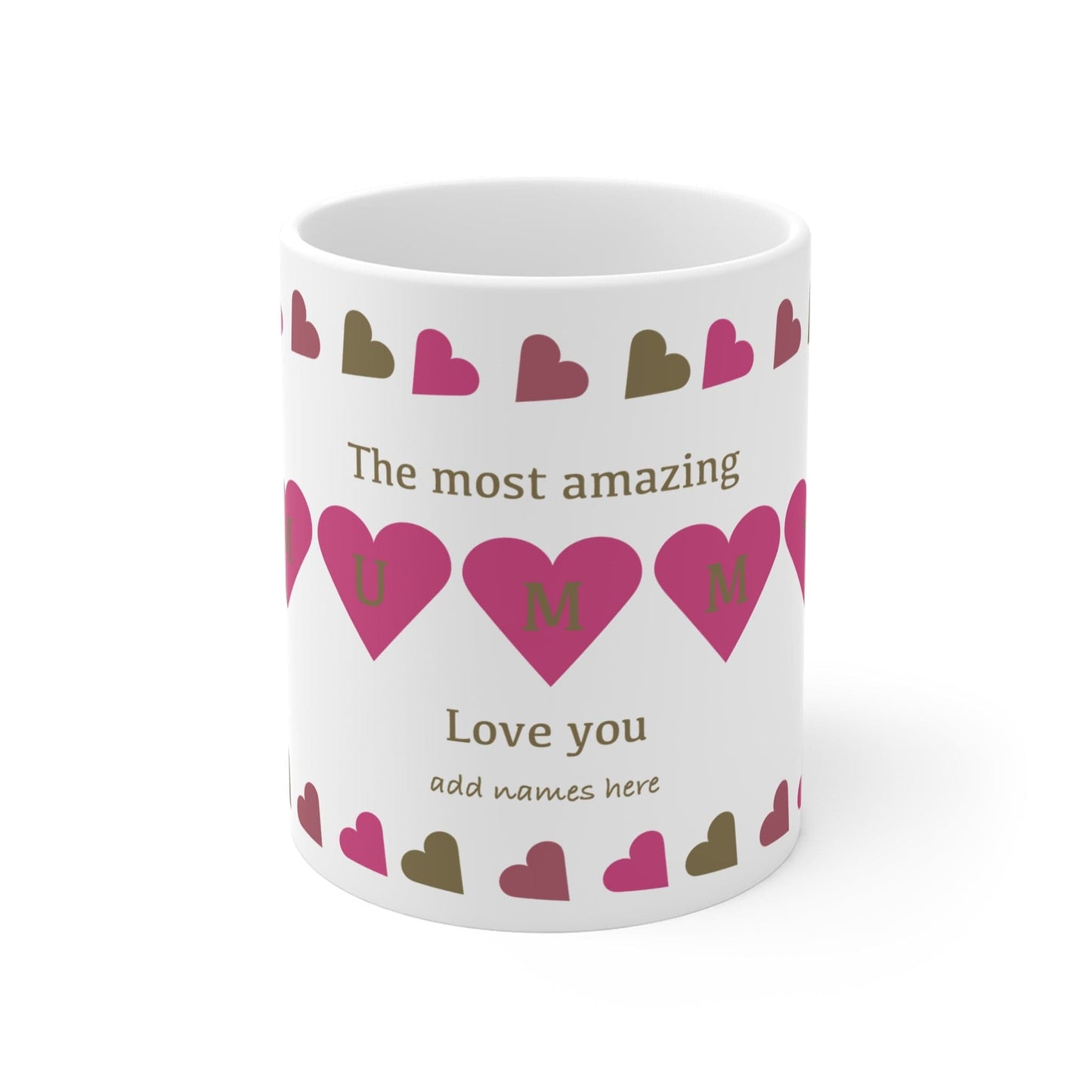 Printify Mug 11oz Personalised Mummy heart charm 11oz Mug Pink