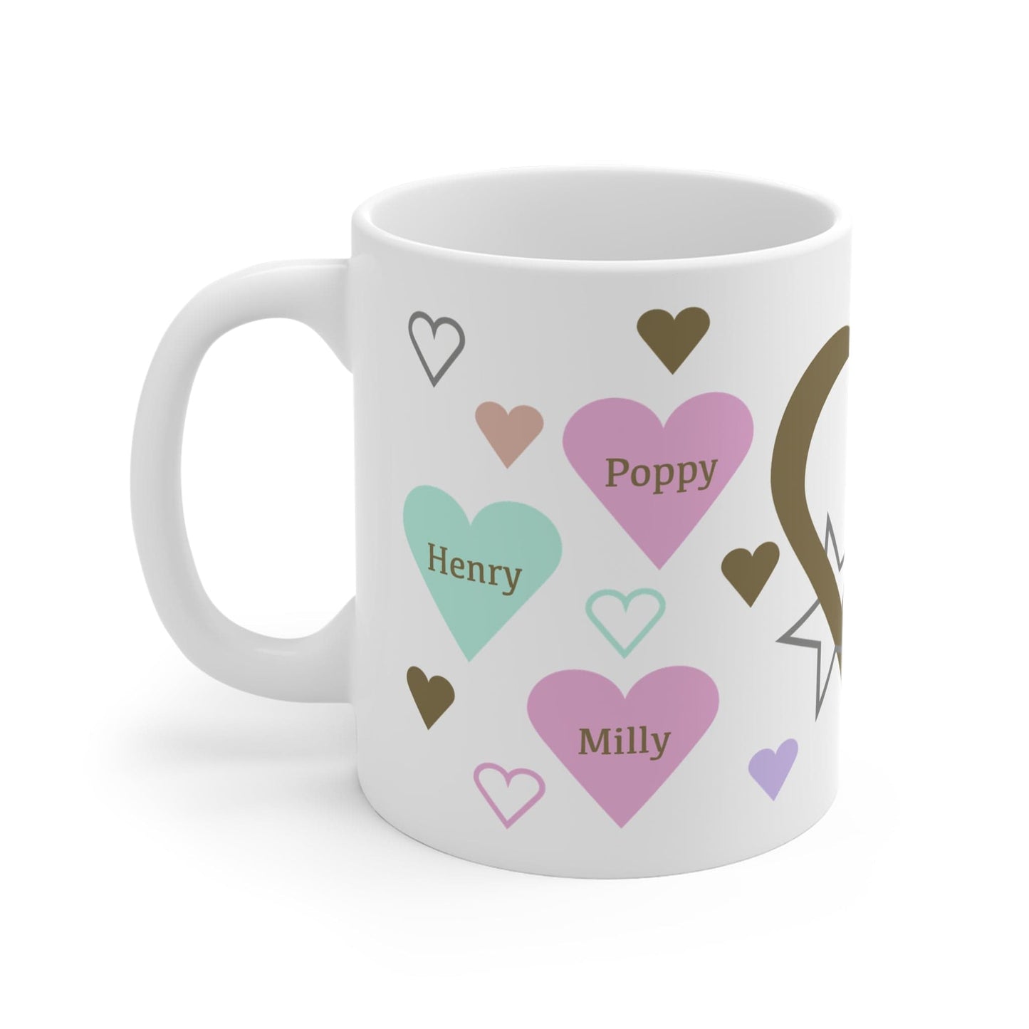 Printify Mug 11oz Personalised My Family Hearts 11oz Mug