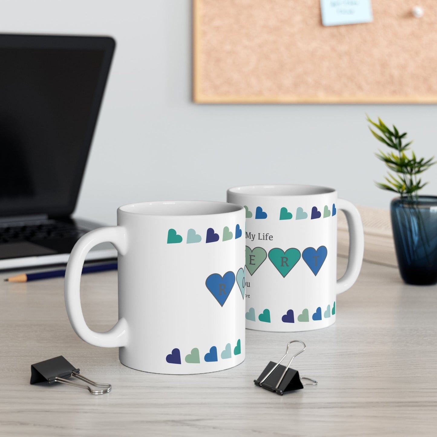 Printify Mug 11oz Personalised Name Love of my life Mug with Blue Hearts