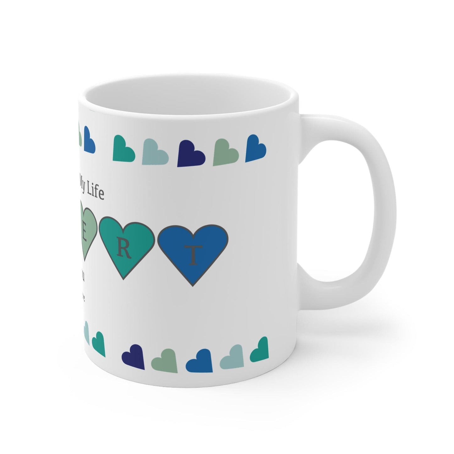 Printify Mug 11oz Personalised Name Love of my life Mug with Blue Hearts