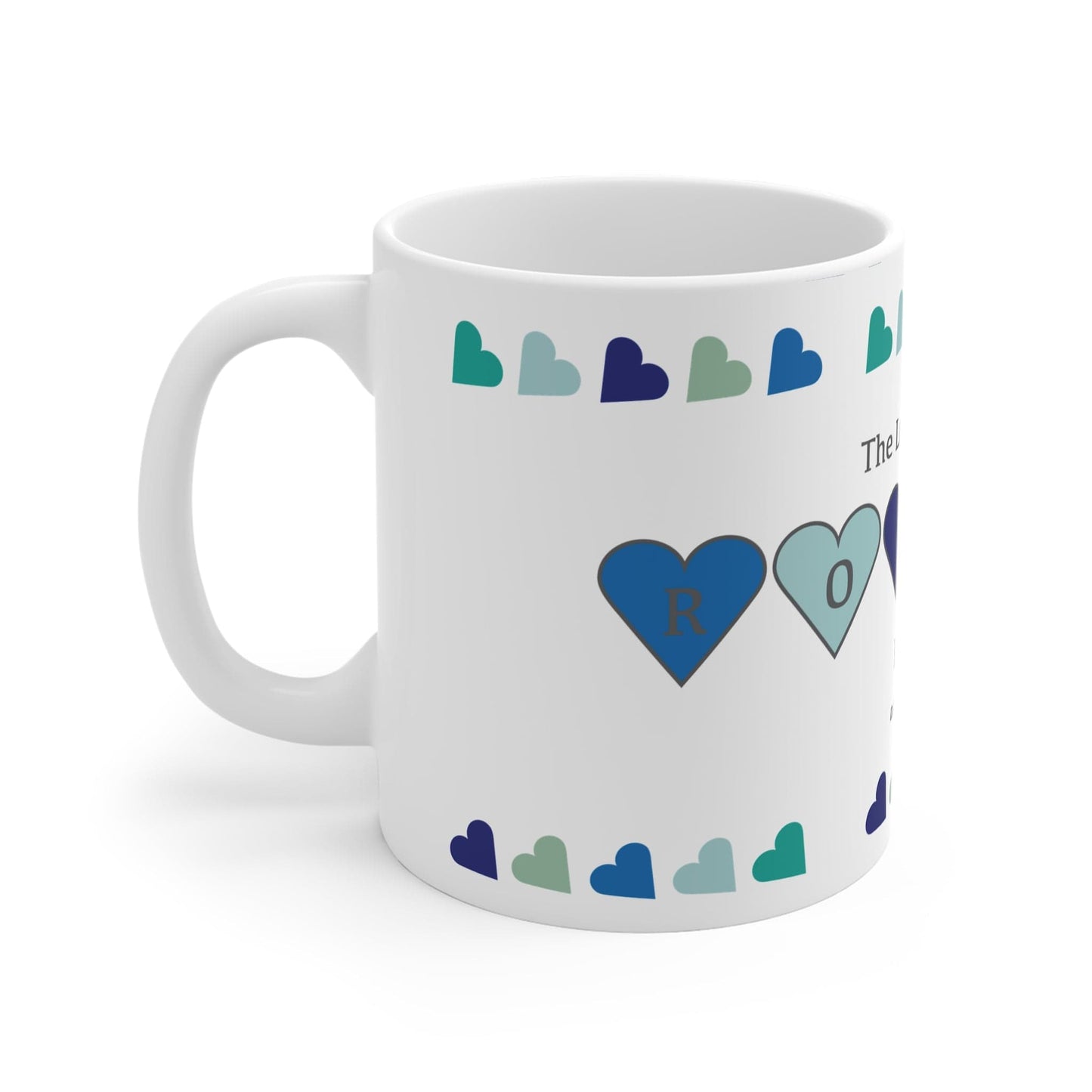 Printify Mug 11oz Personalised Name Love of my life Mug with Blue Hearts