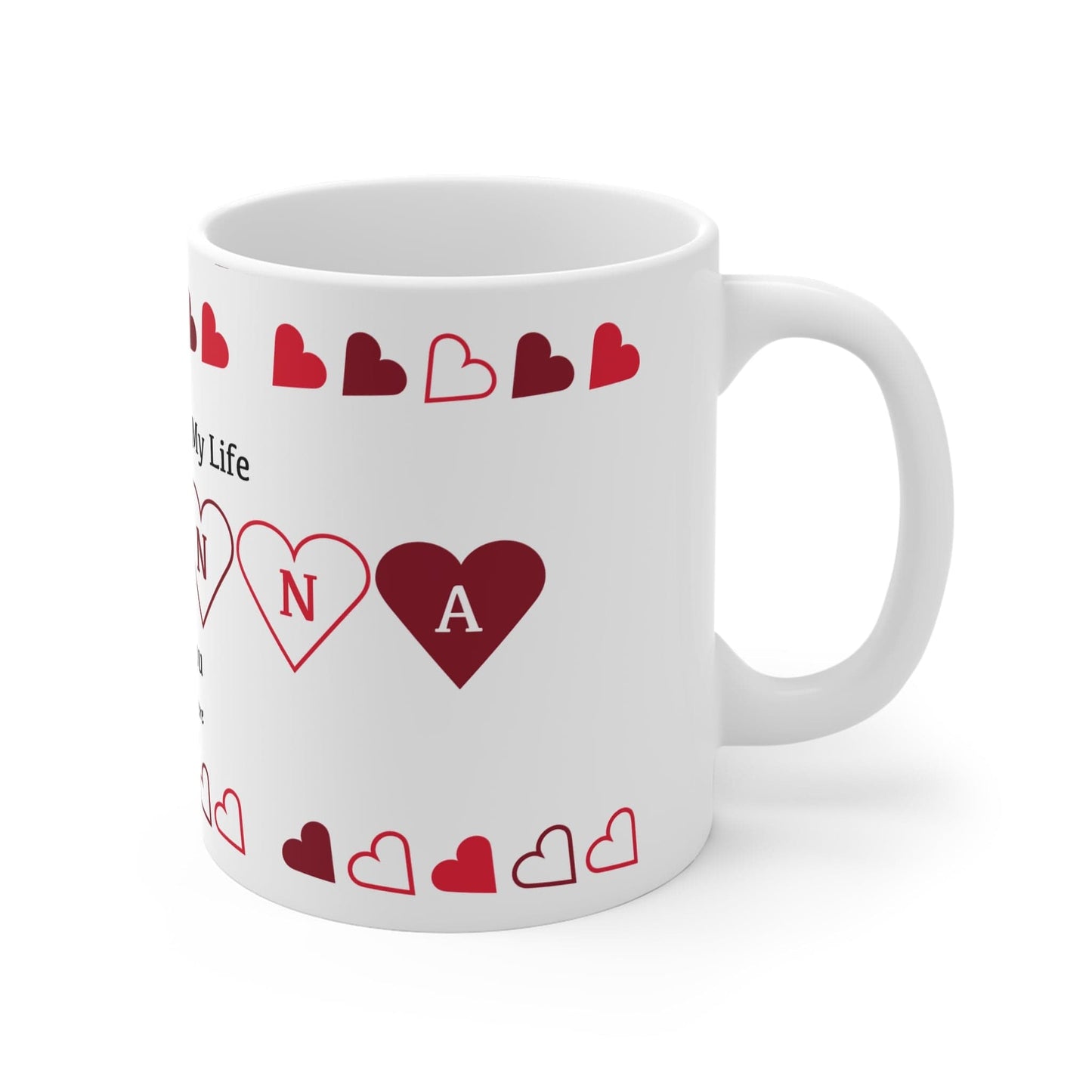 Printify Mug 11oz Personalised Name Love of my life Mug with Red Hearts