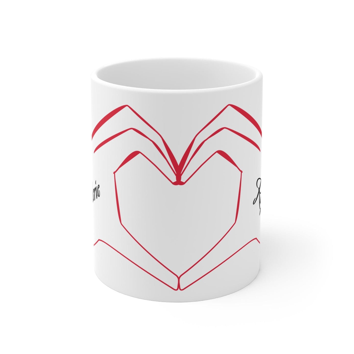 Printify Mug 11oz Personalised Names Heart Hands Mug