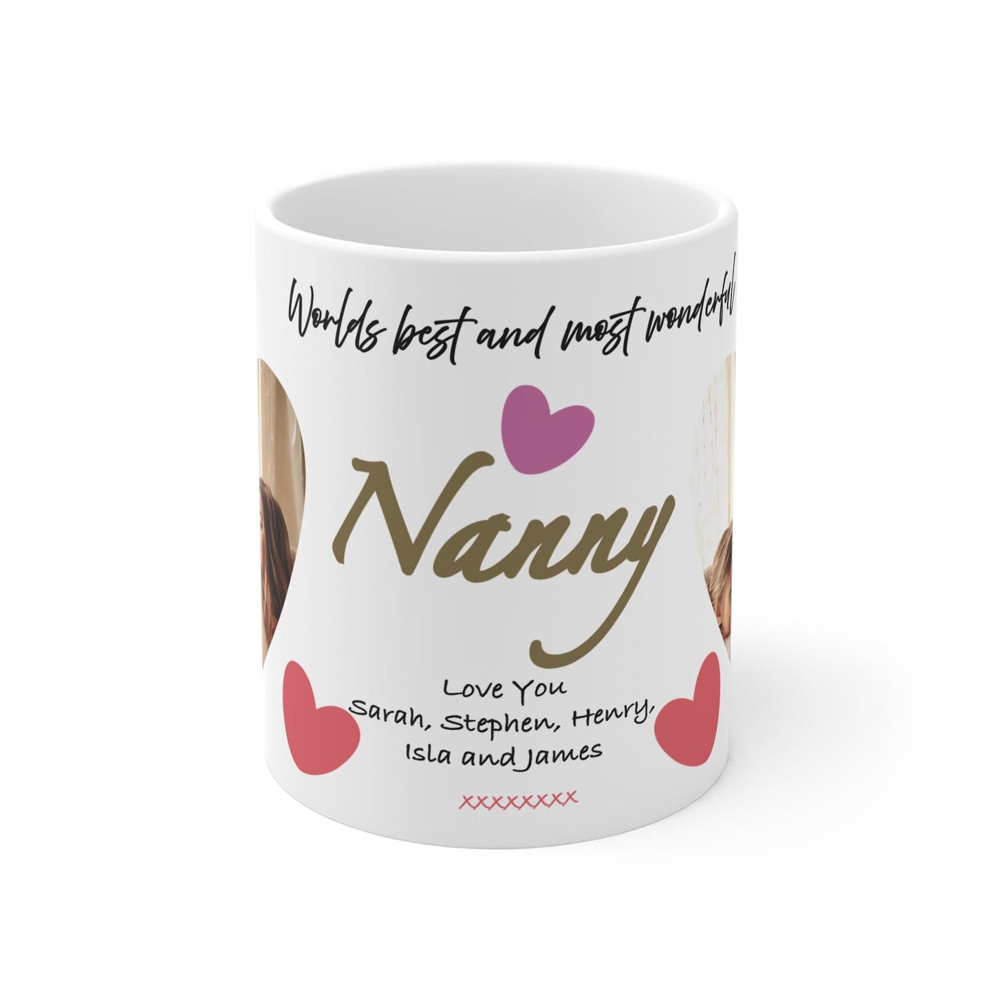 Printify Mug 11oz Personalised Nanny Photo In Hearts Mug
