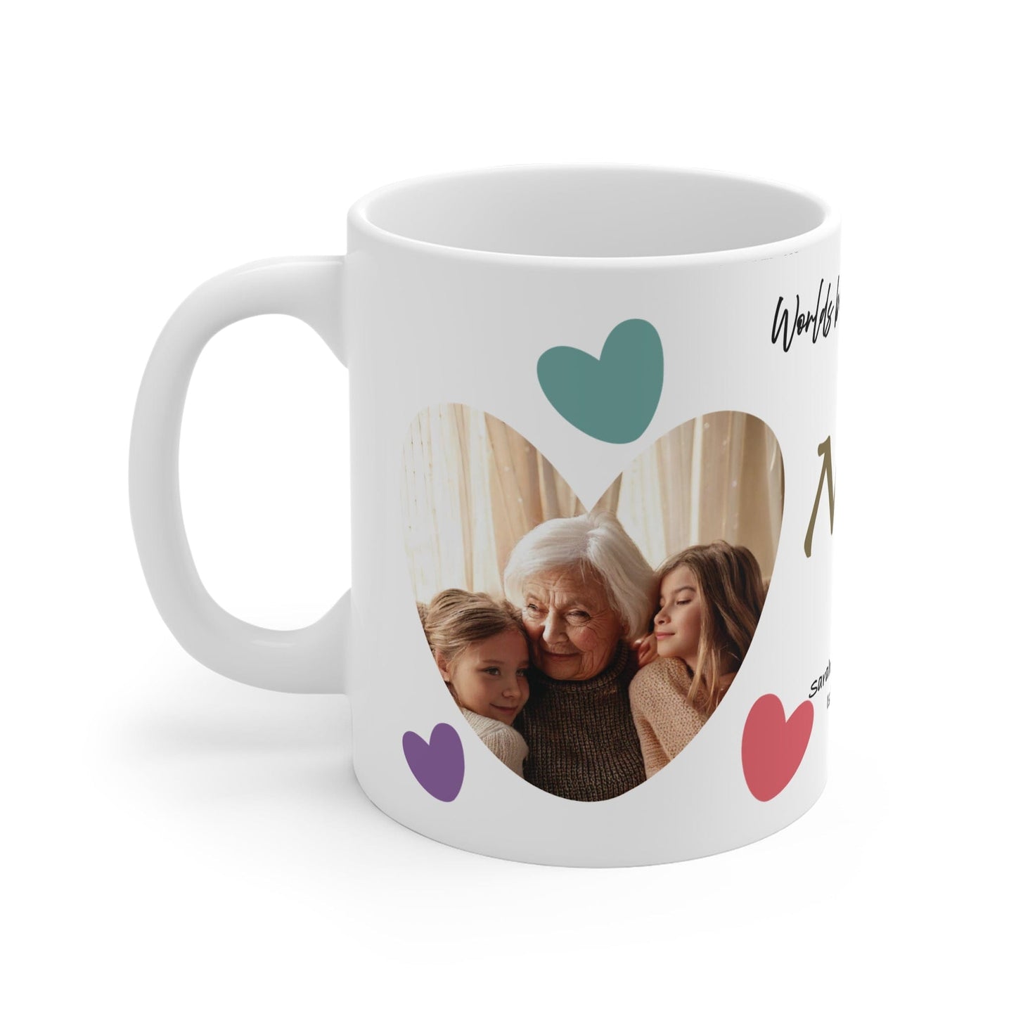 Printify Mug 11oz Personalised Nanny Photo In Hearts Mug