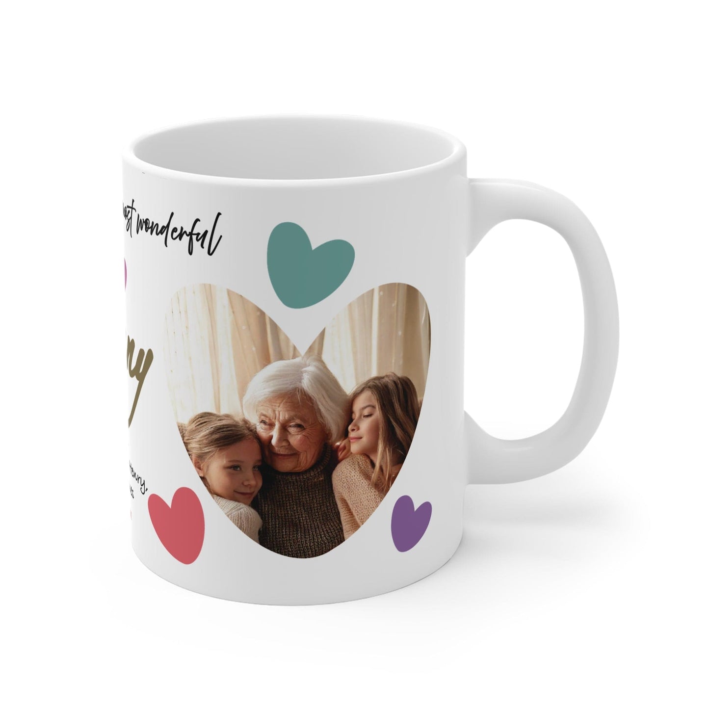 Printify Mug 11oz Personalised Nanny Photo In Hearts Mug
