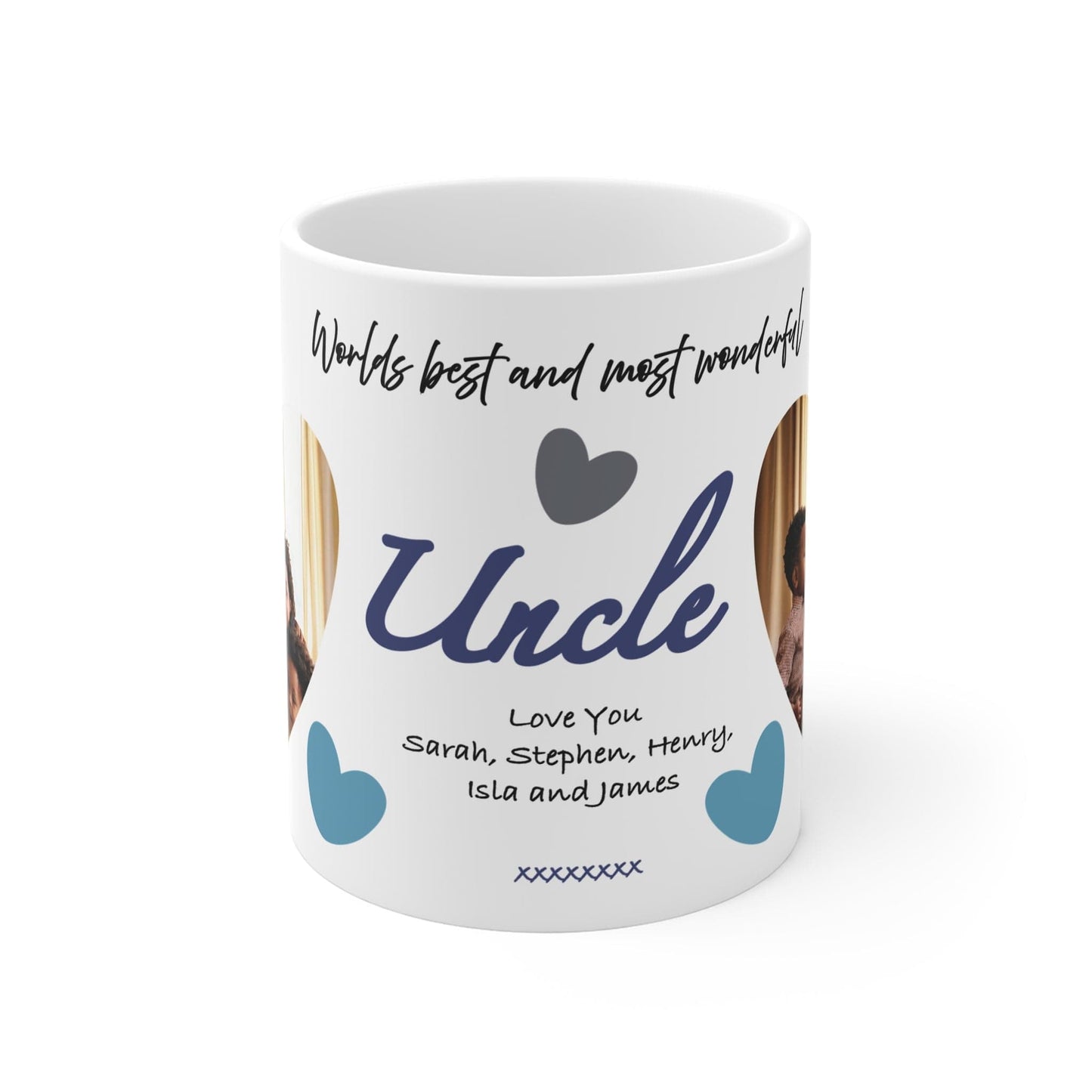 Printify Mug 11oz Personalised Uncle Photo In Hearts Mug