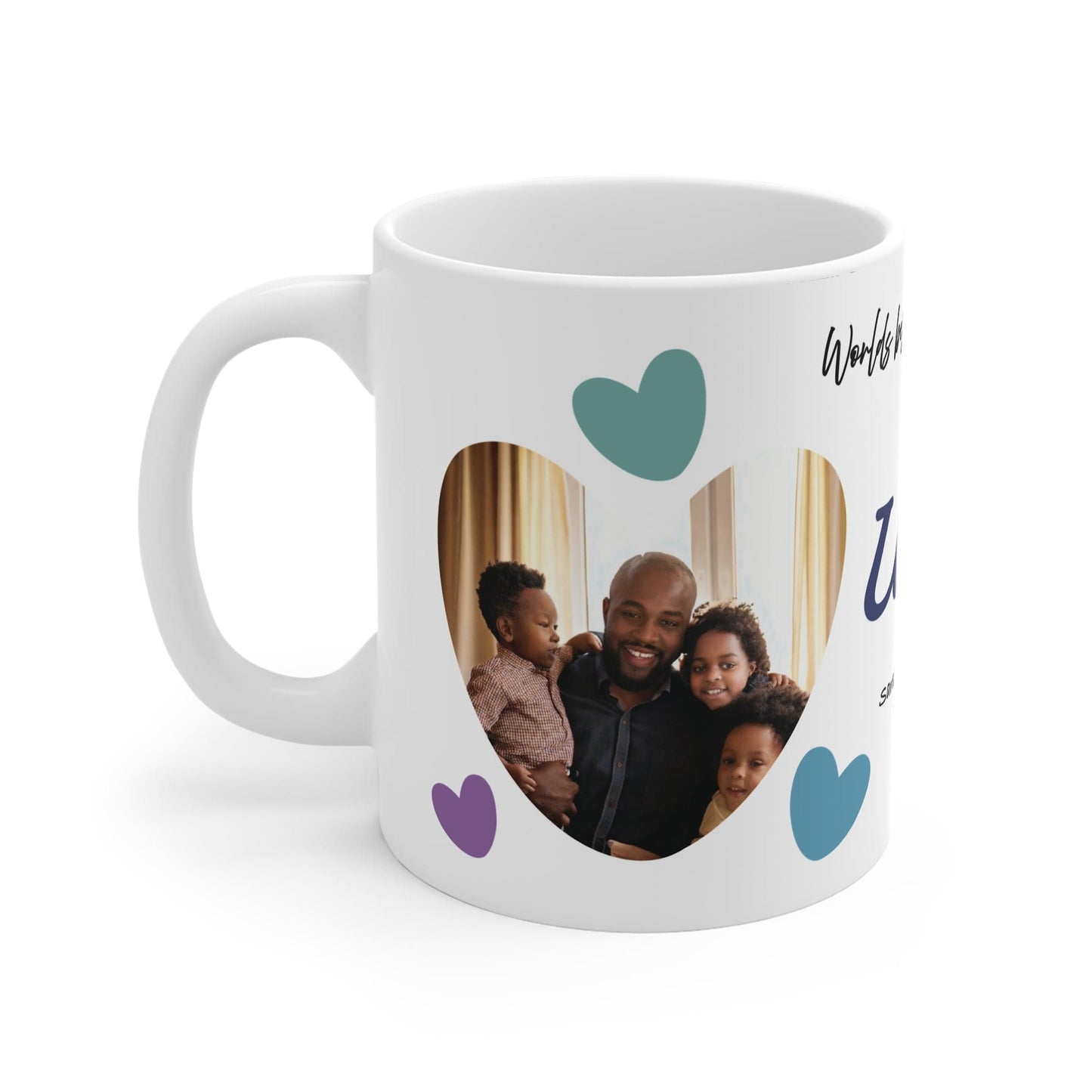 Printify Mug 11oz Personalised Uncle Photo In Hearts Mug