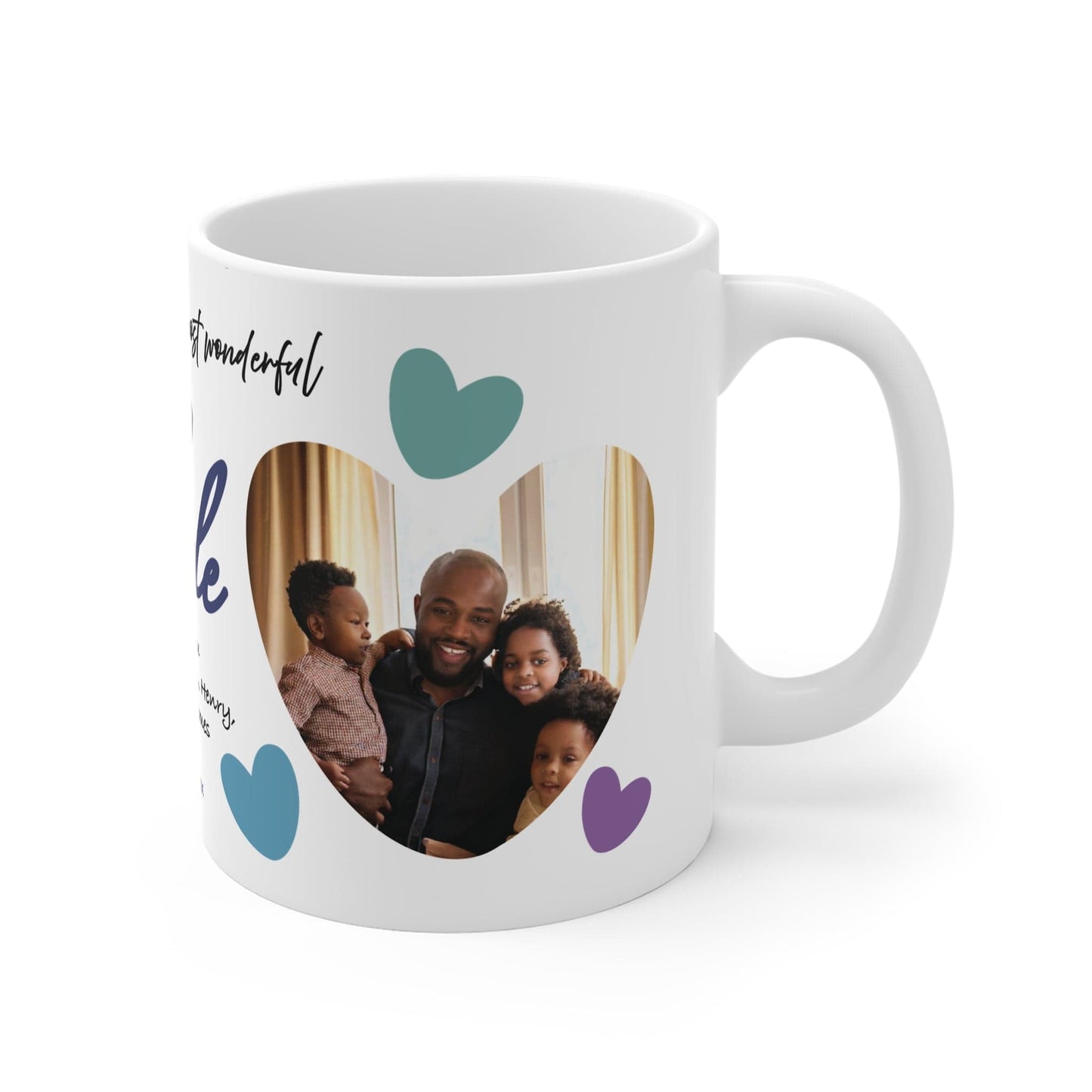 Printify Mug 11oz Personalised Uncle Photo In Hearts Mug