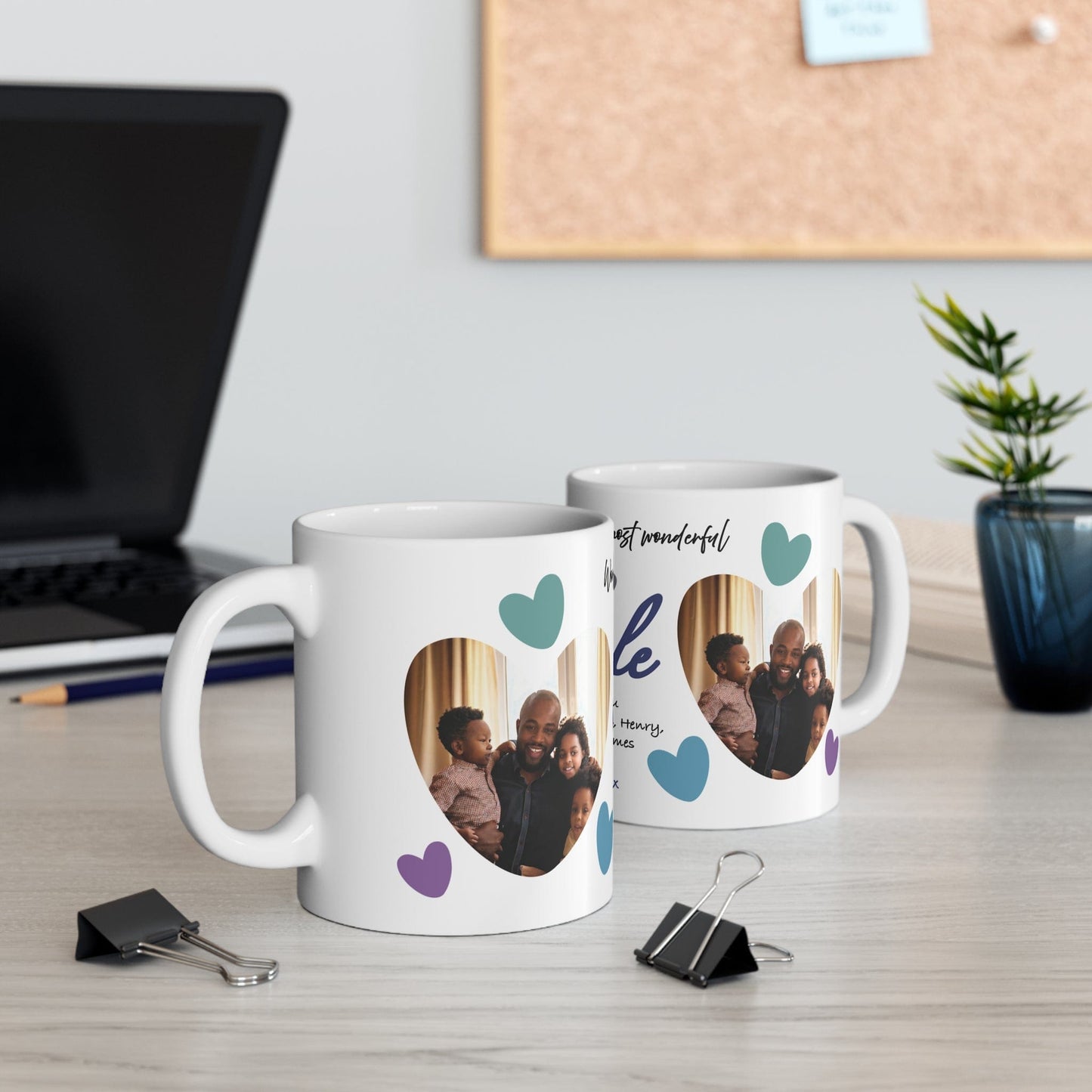 Printify Mug 11oz Personalised Uncle Photo In Hearts Mug